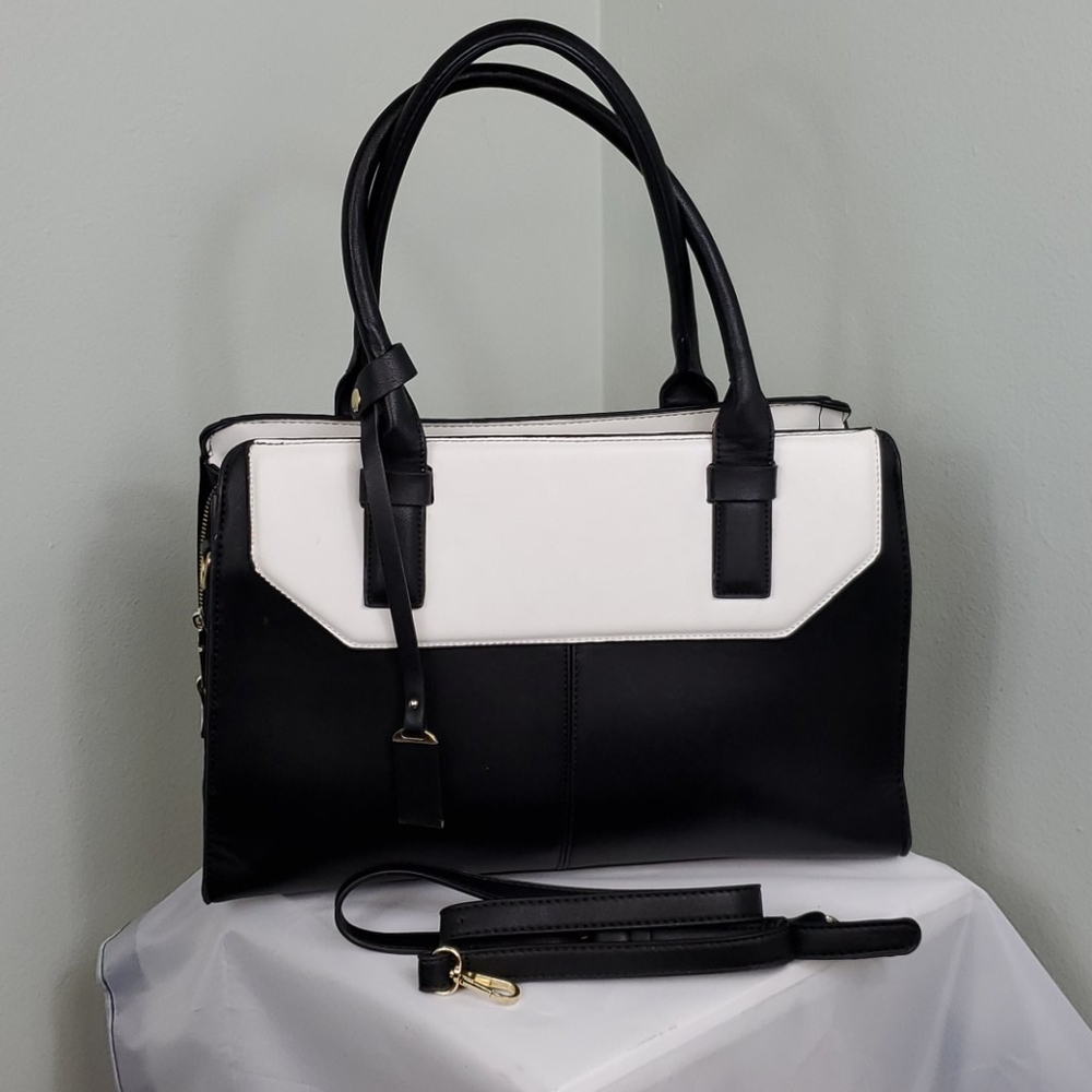Madison West Large Black White Color Blocking Bag